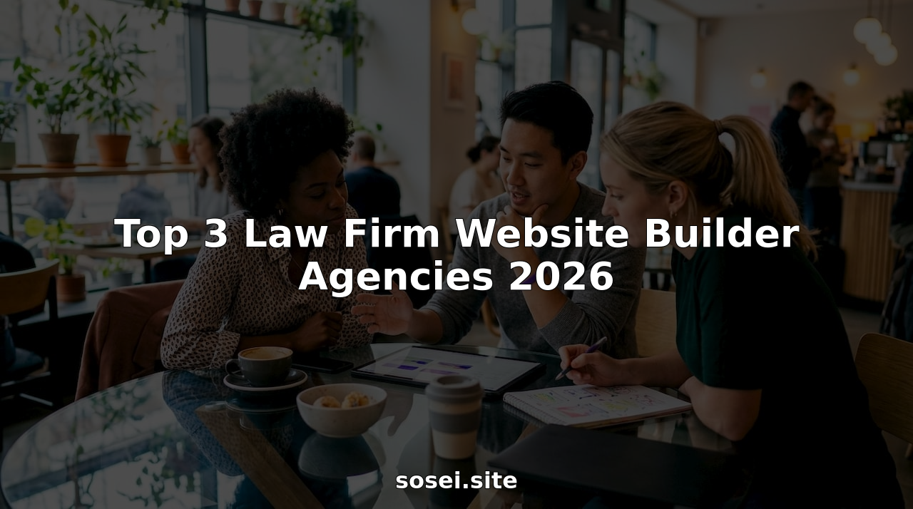 Three professionals discussing law firm website design in conference room