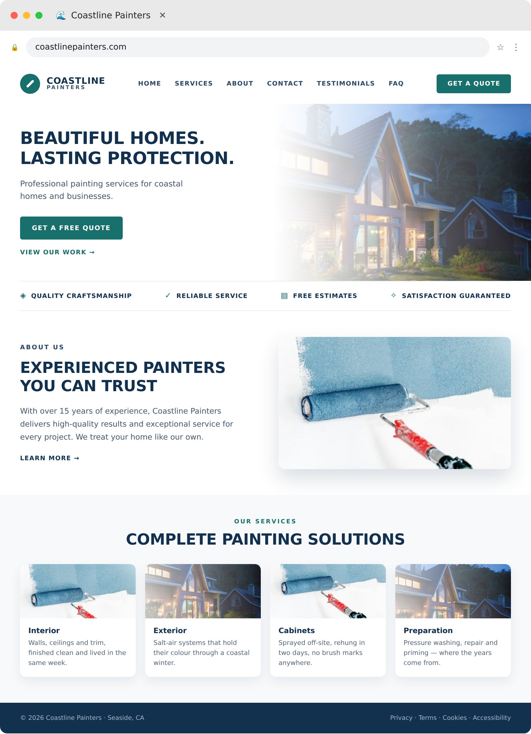 Coastline Painters website, after the SOSEI rebuild