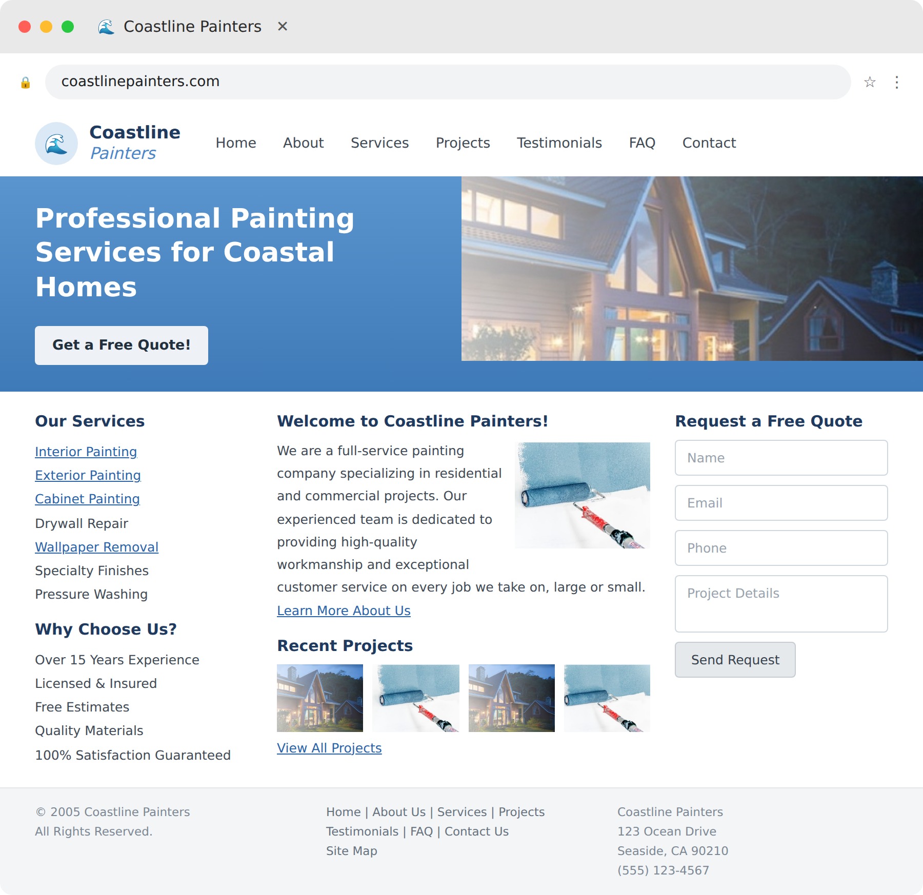 Coastline Painters website, before the SOSEI rebuild
